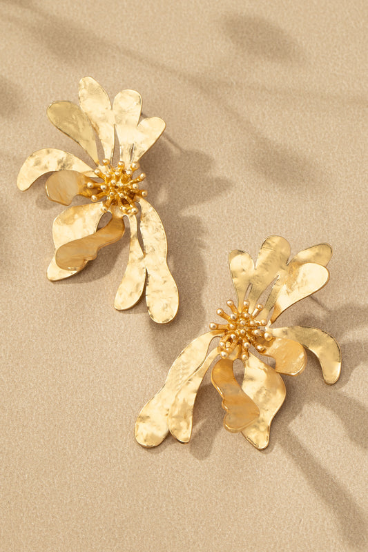 Gold 3D Flower Earrings