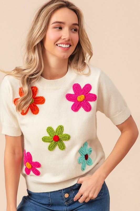 Sweater Top - Crochet Flower Patch