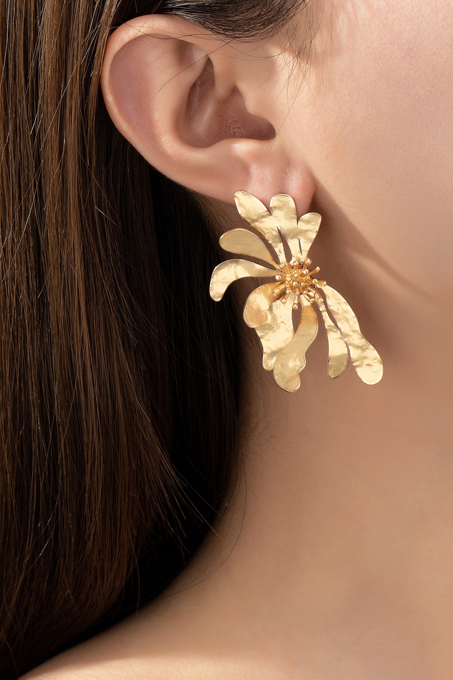 Gold 3D Flower Earrings