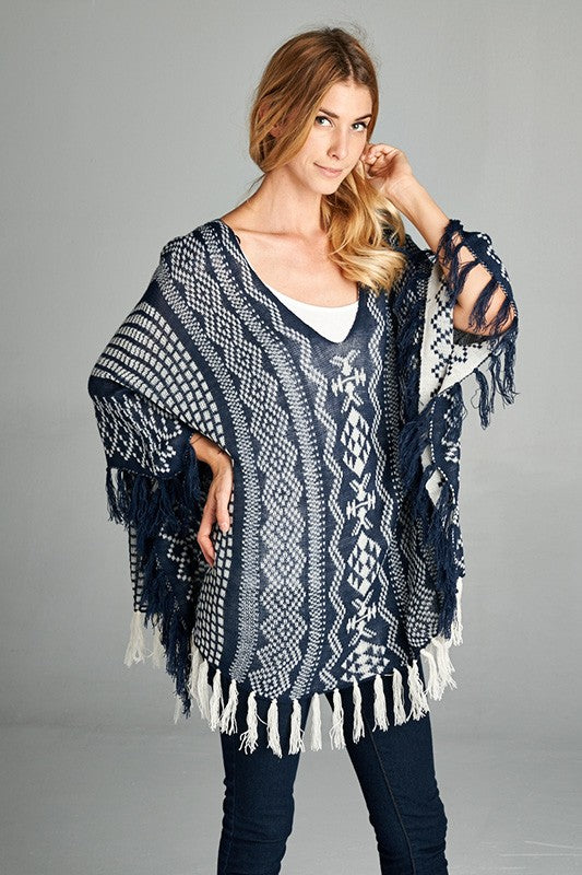 Navy/White Poncho