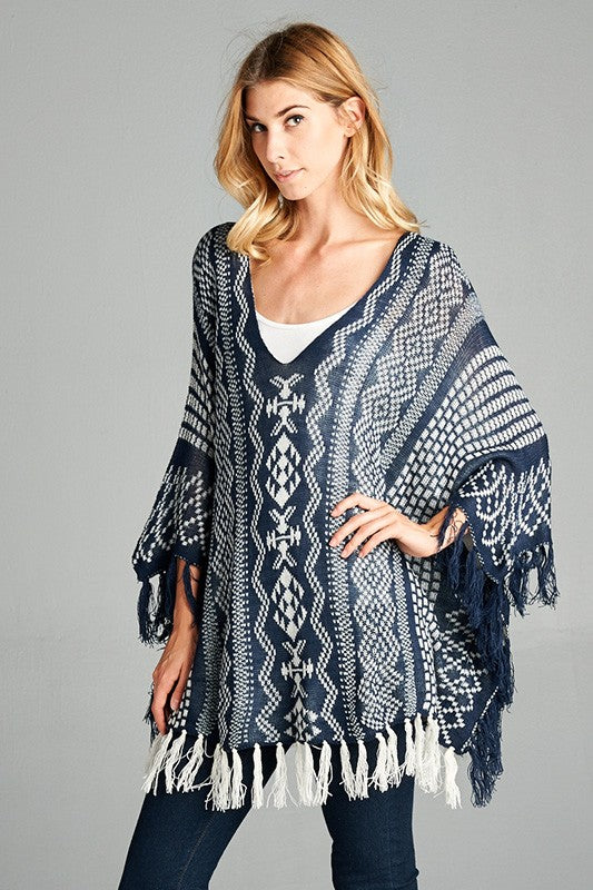 Navy/White Poncho