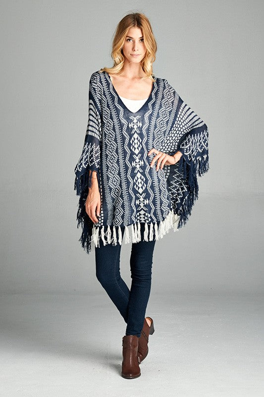 Navy/White Poncho