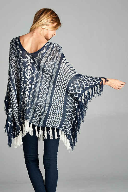 Navy/White Poncho