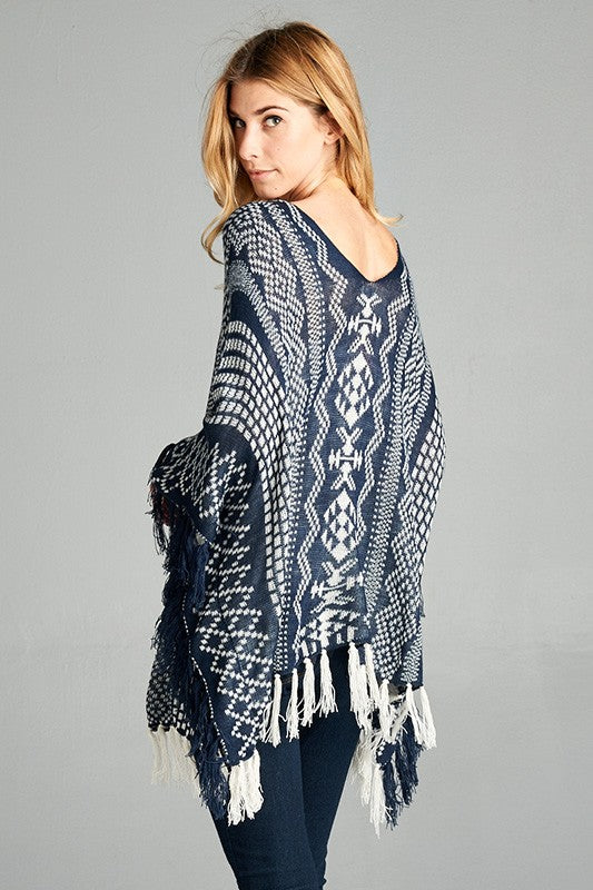 Navy/White Poncho