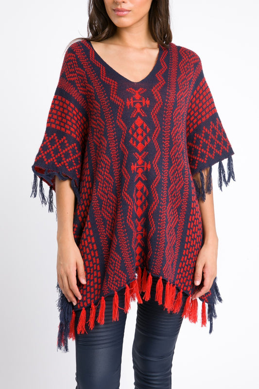 Red/Navy Poncho