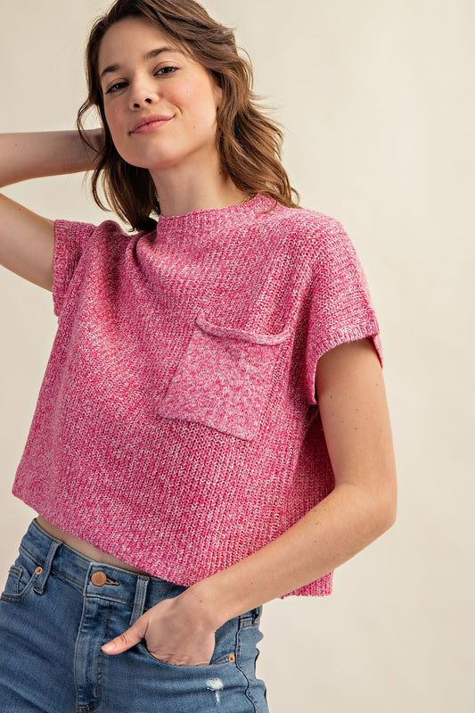 Drop Shoulder Rib Knit Sweater Top - Pink