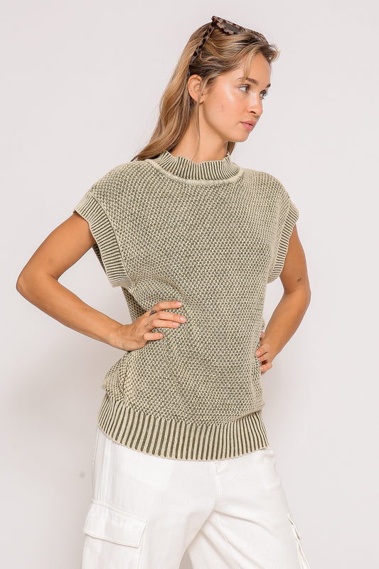 Cap Sleeve Mineral Wash Sweater