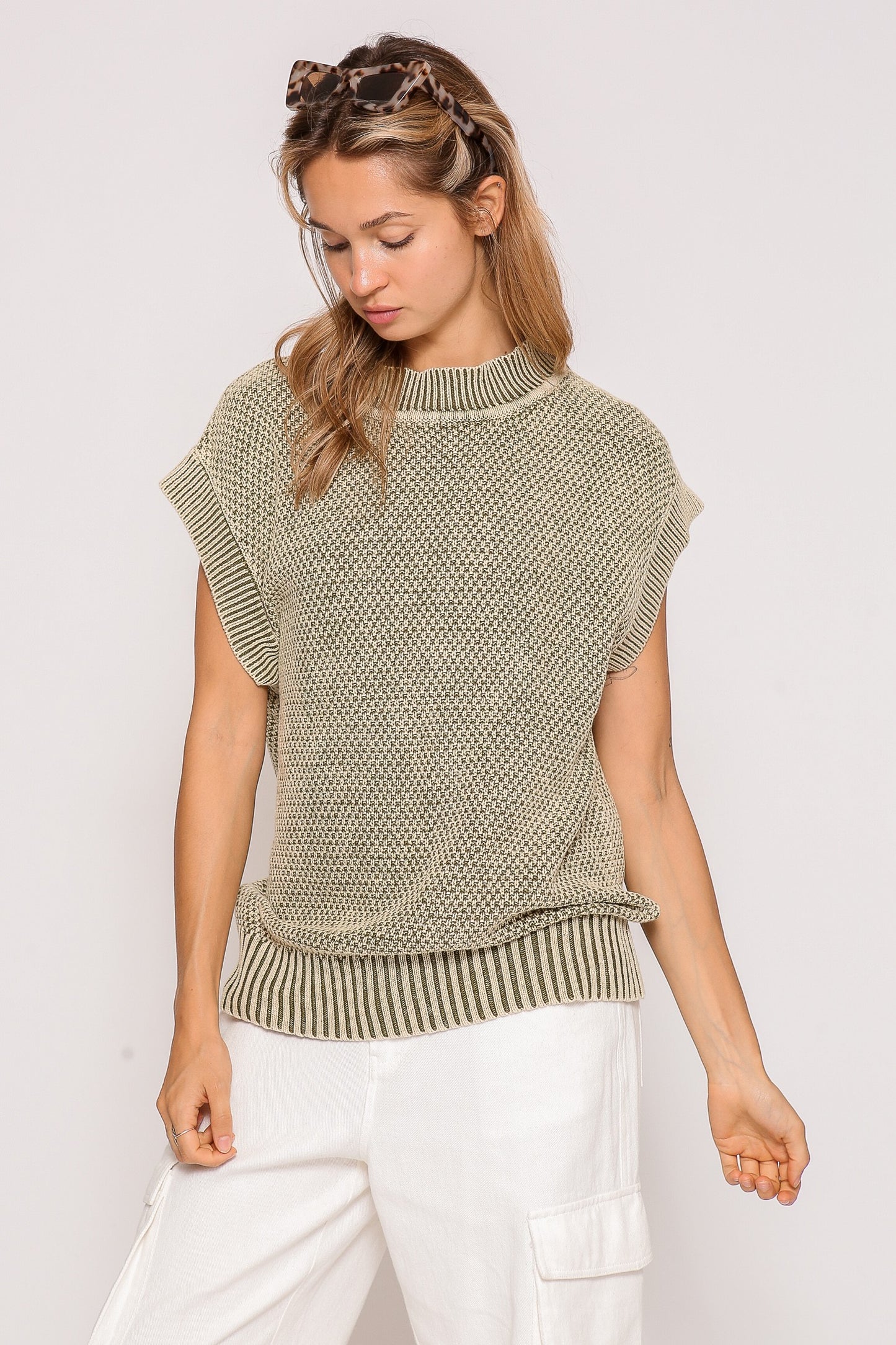 Cap Sleeve Mineral Wash Sweater